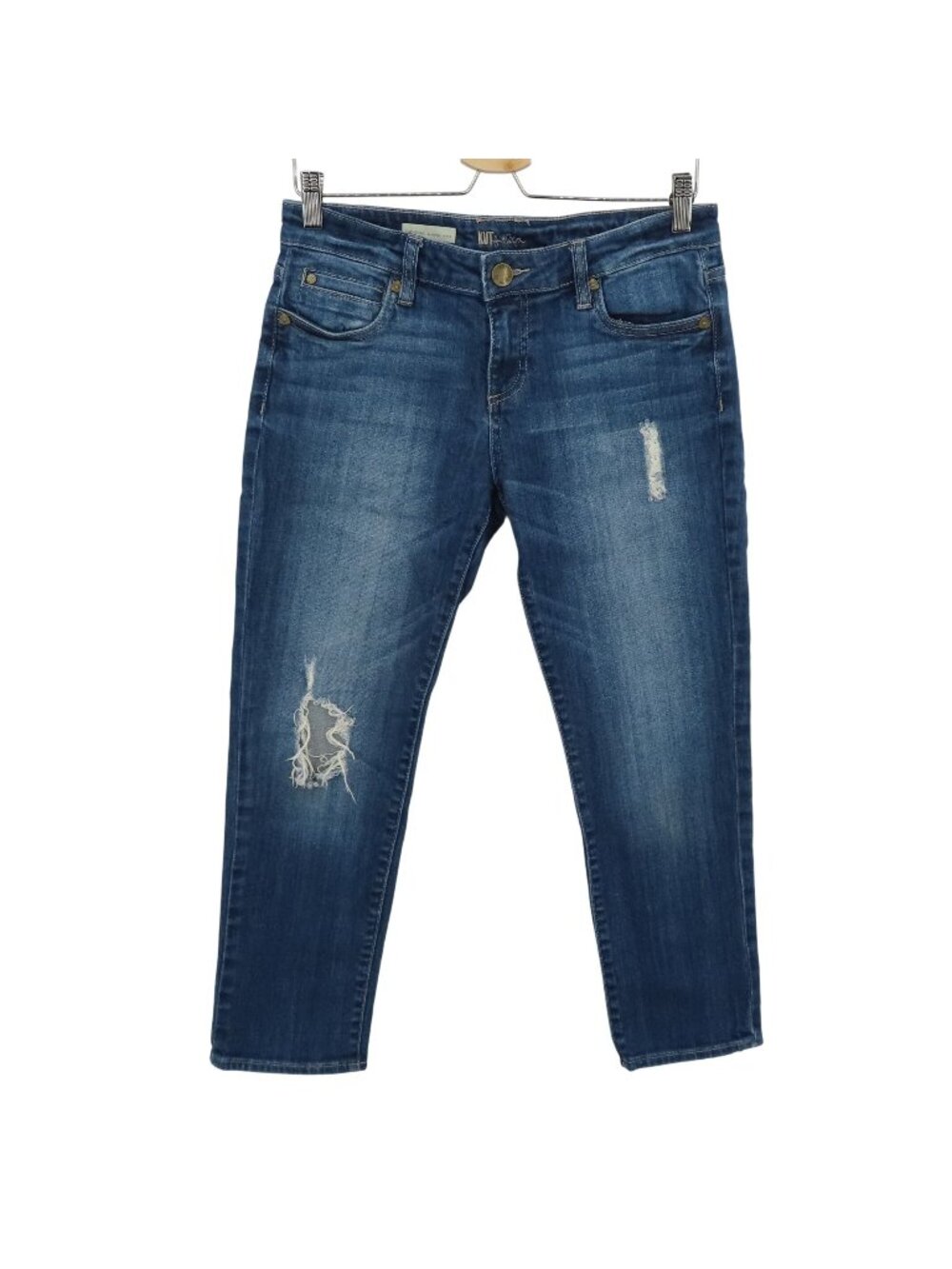 Kut From the Kloth 4 Petite 4P Catherine Boyfriend Medium Wash Distressed Jeans